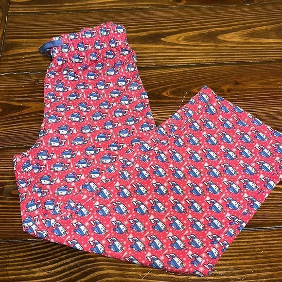 Vineyard Vines Girls Pink and Regatta Blue Snow Whale Sleeping Pants - Picture 1 of 7